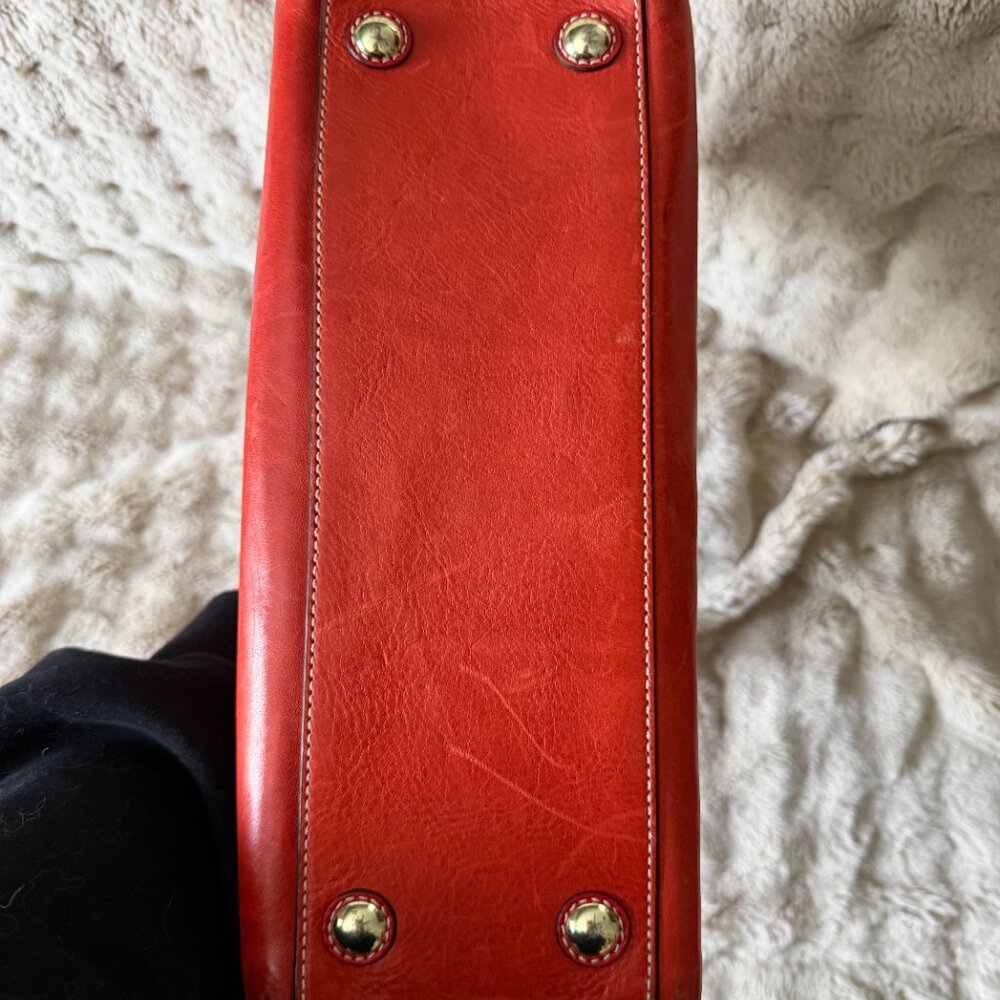 Vintage Coach Leather Satchel Handbag Orange Red Brass Hardware - Picture 7 of 8